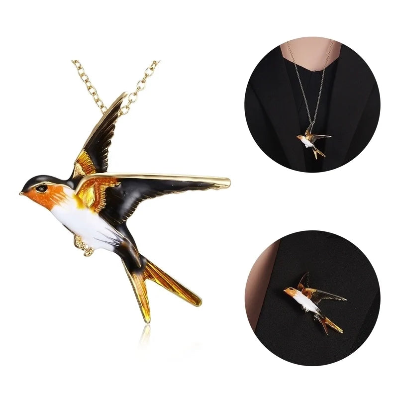 Shiny Pin Bird Alloy Plating 2‑in‑1 Brooch & Pendant