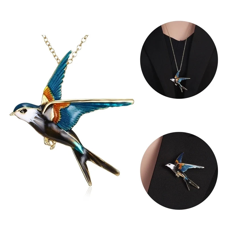 Shiny Pin Bird Alloy Plating 2‑in‑1 Brooch & Pendant