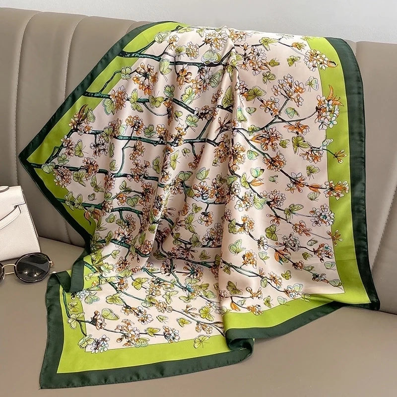 Elegant Classic‑Style Color‑Block Satin‑Print Silk Scarf