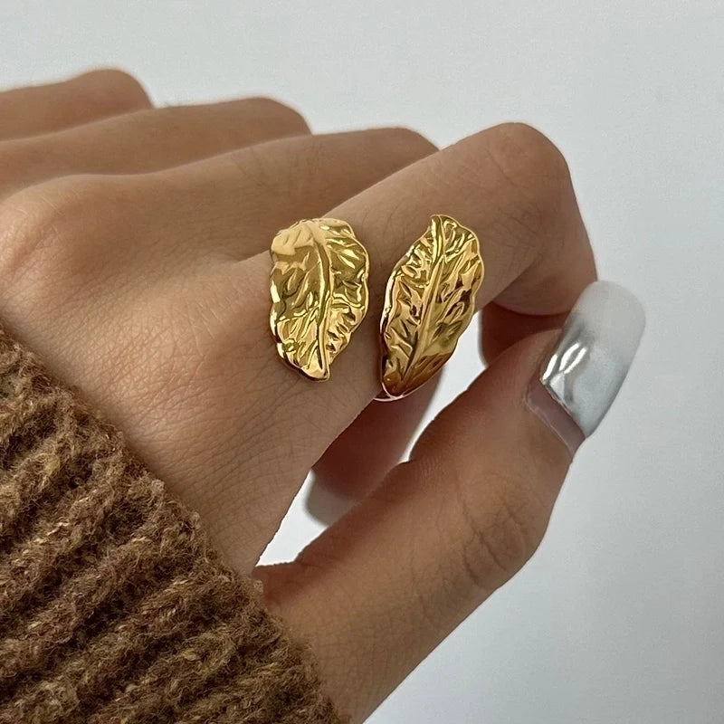 Eclipse Leave Gold Plated Open Ring
