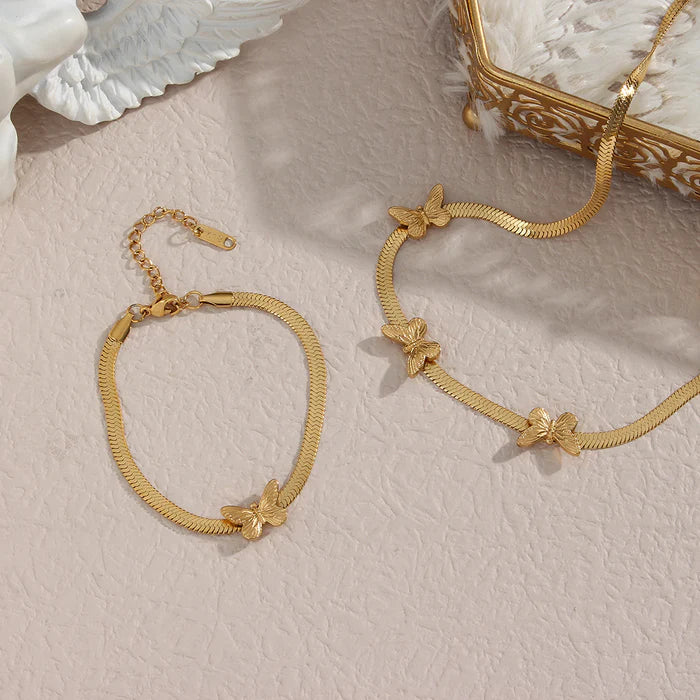 18k Gold Plated butterfly fish bone chain bracelet