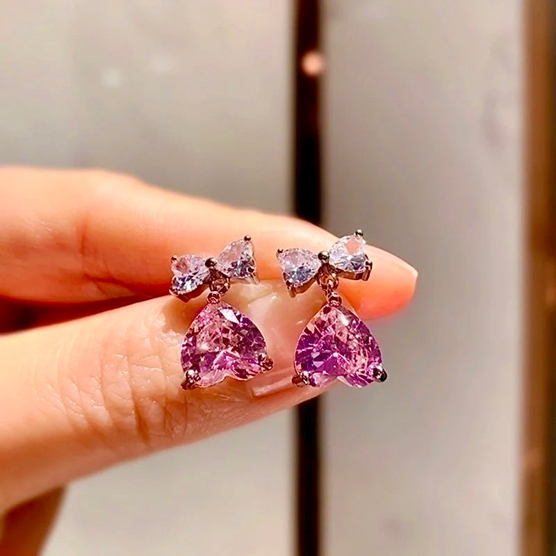 Blush Amour Bow Heart Drop Earrings