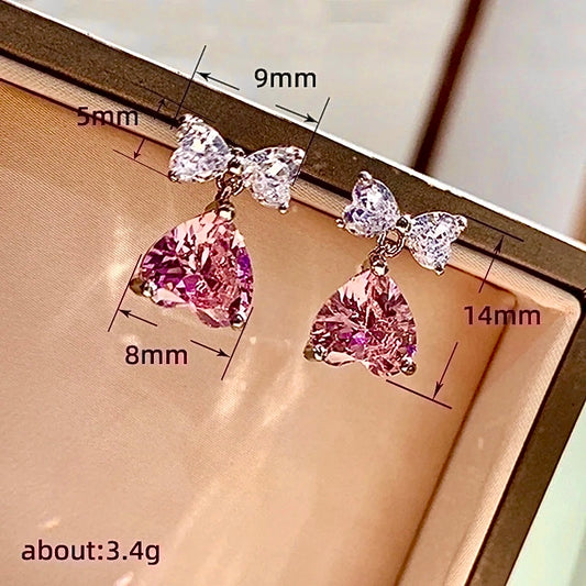 Blush Amour Bow Heart Drop Earrings