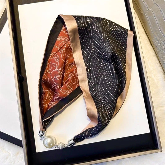 Stripe Satin‑Silk Scarf with Magnetic SnapPearls