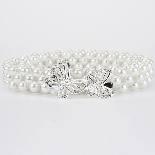Elegant Round Pearl Butterfly Belt