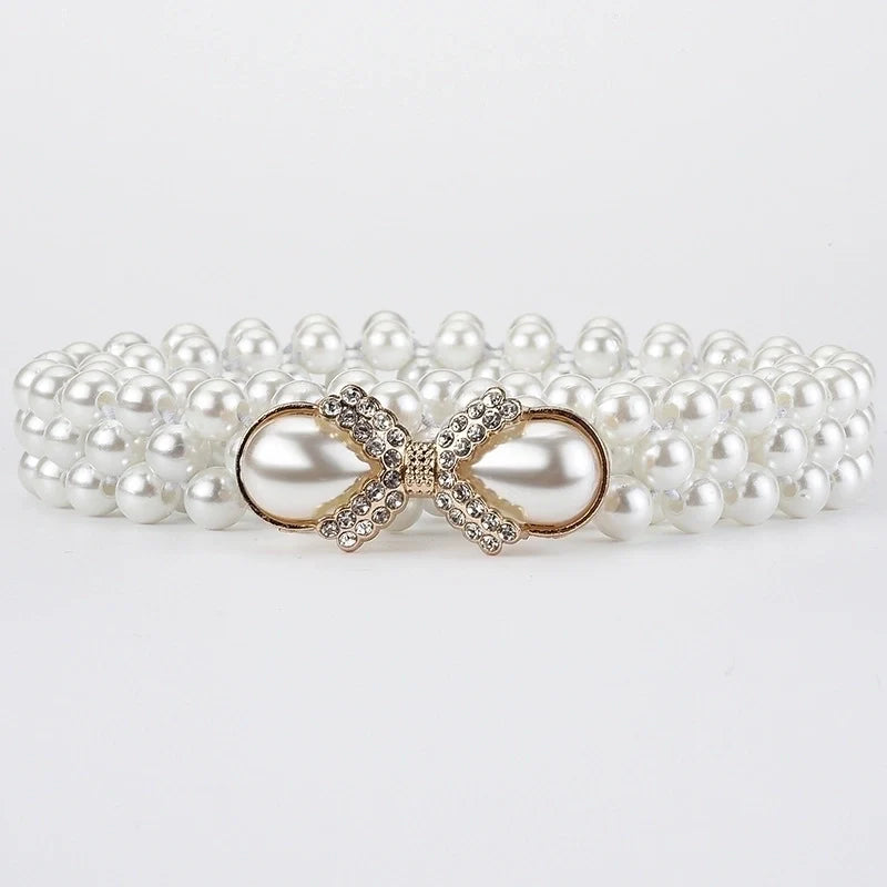 Elegant Round Pearl Bow Belt