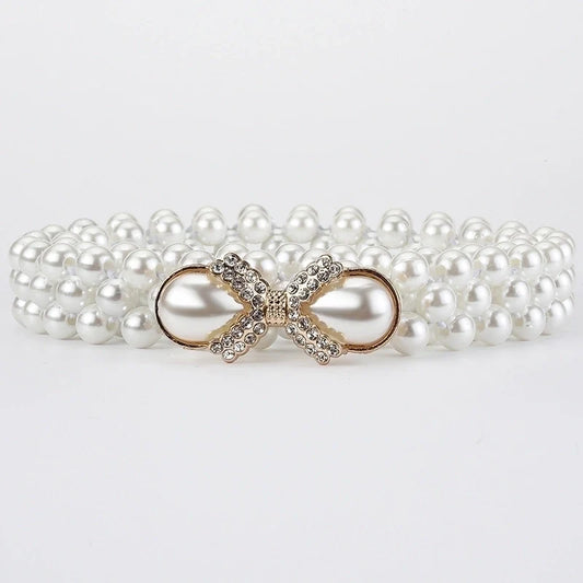 Elegant Round Pearl Bow Belt