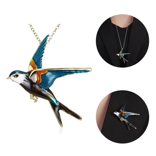 Shiny Pin Bird Alloy Plating 2‑in‑1 Brooch & Pendant