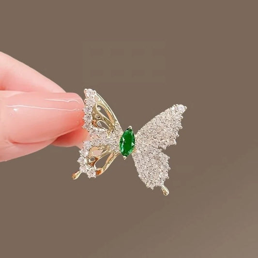 Shiny Pin Butterfly Alloy Plating Inlay Green Rhinestones Unisex Brooches