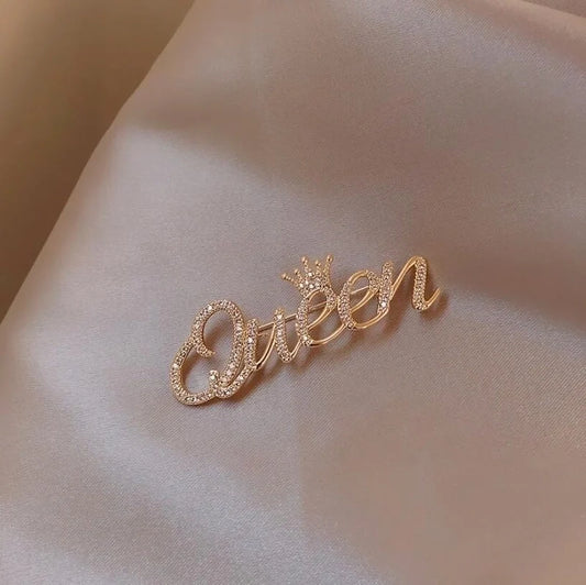 Queen & Crown Rhinestone Pin Brooch
