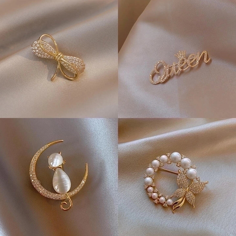 Butterfly Pearl and Rhinestone Pin Brooch
