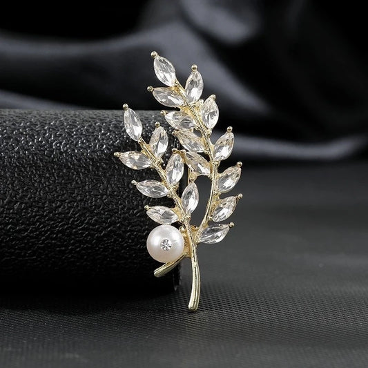 Pearl Wheat Leaf Brooch