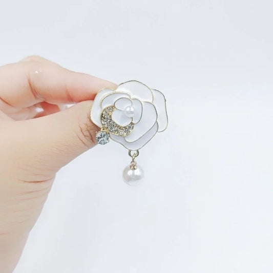 White Rose & Pearl Brooch