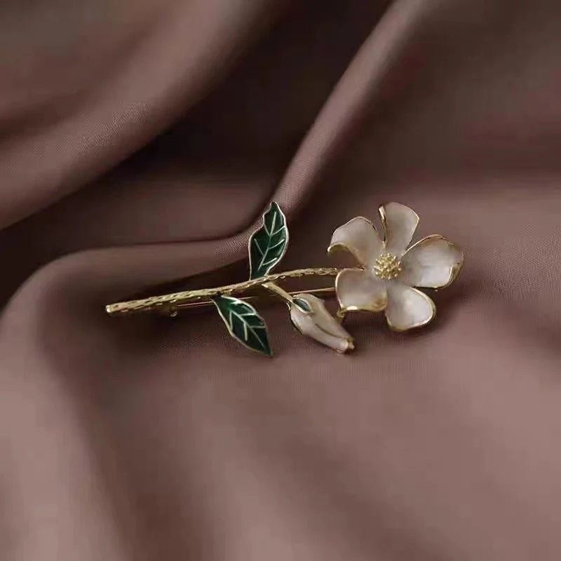 Gardenia Flower & Pearl Brooch