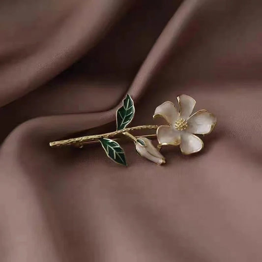 Gardenia Flower & Pearl Brooch