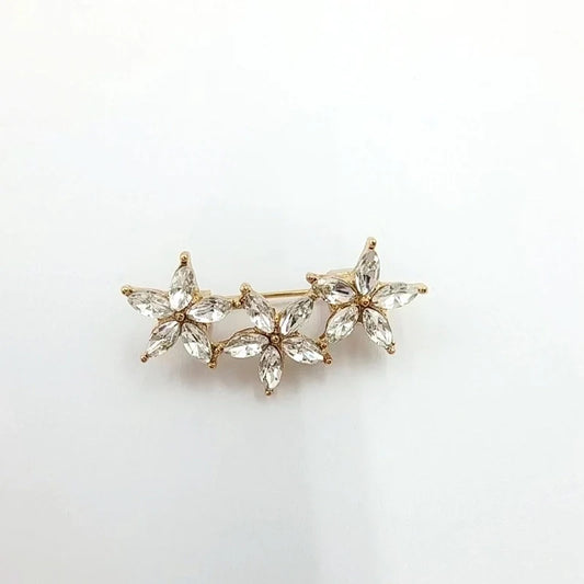 Three‑Flower Artificial Gemstone Brooch
