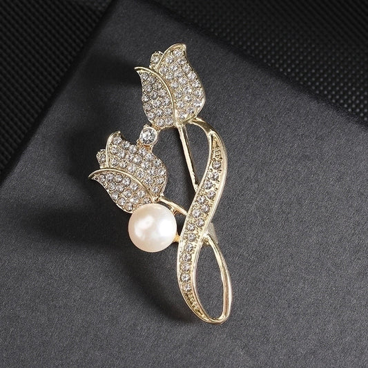 Double Tulip Flower Gemstone Brooch