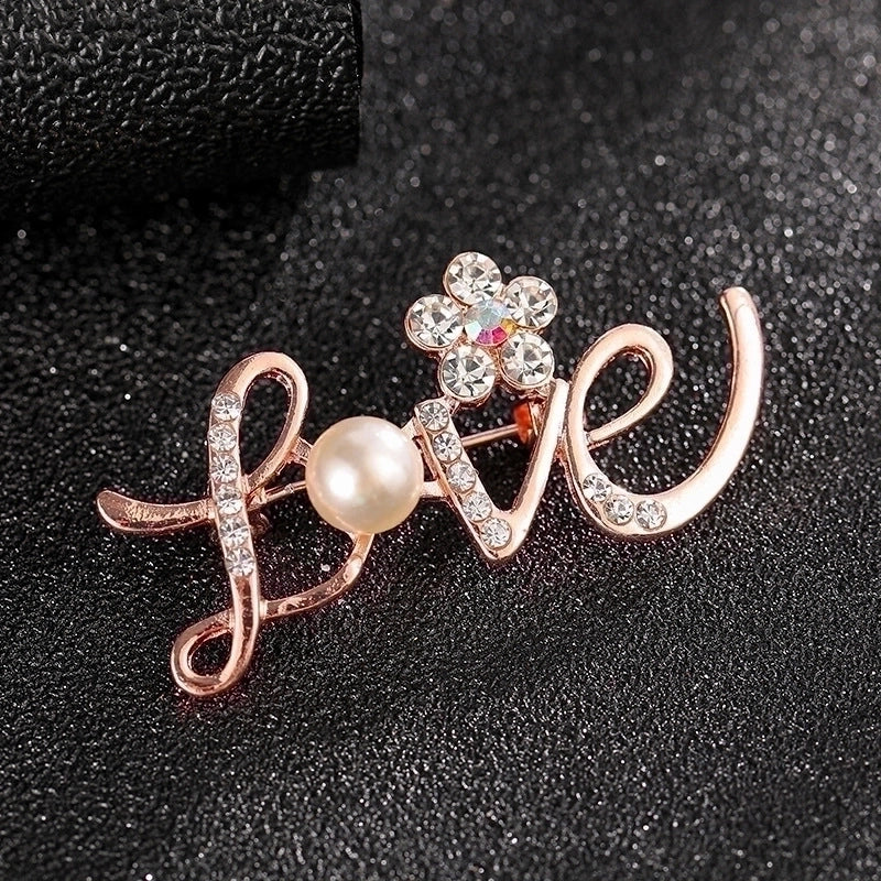 Golden Love Rhinestone Pin Brooch