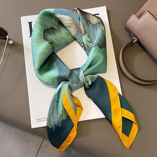 Ginkgo Leaf Satin‑Print Silk Scarf