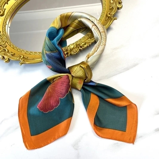 Ginkgo Leaf Satin‑Print Silk Scarf