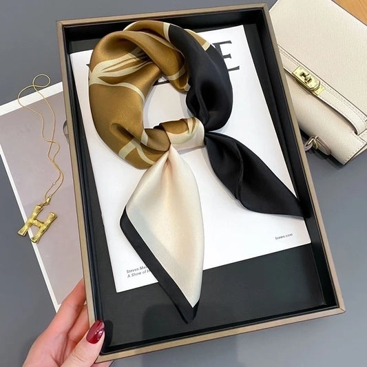 Sweet Minimalist Color Block Satin-Print Silk Scarf