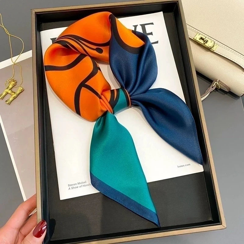 Sweet Minimalist Color Block Satin-Print Silk Scarf