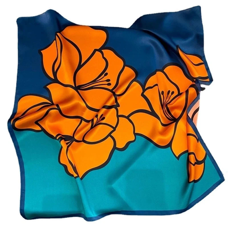 Sweet Minimalist Color Block Satin-Print Silk Scarf