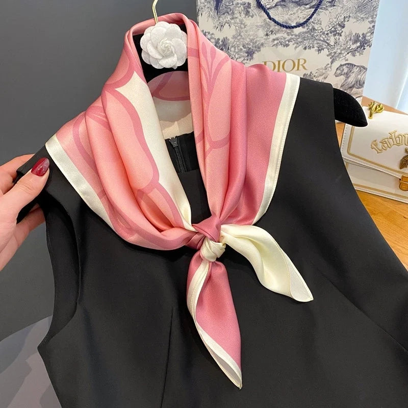 Sweet Minimalist Color Block Satin-Print Silk Scarf