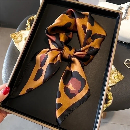 Casual Streetwear Leopard Satin Silk Scarf