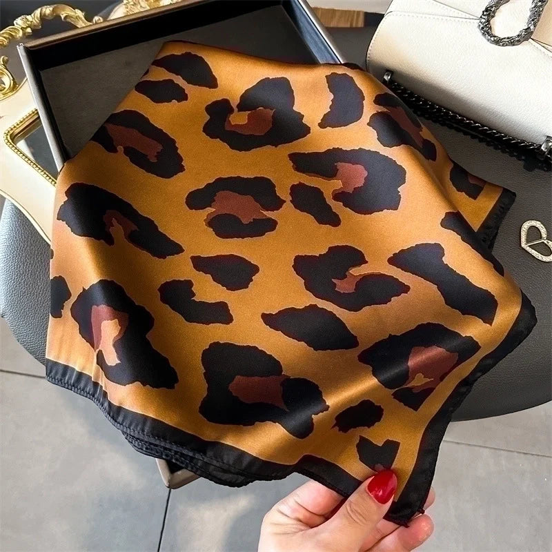 Casual Streetwear Leopard Satin Silk Scarf