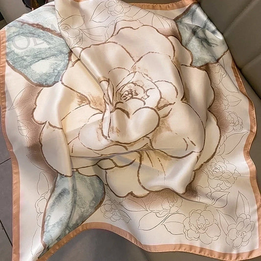 Elegant Classic‑Style Color‑Block Satin‑Print Silk Scarf