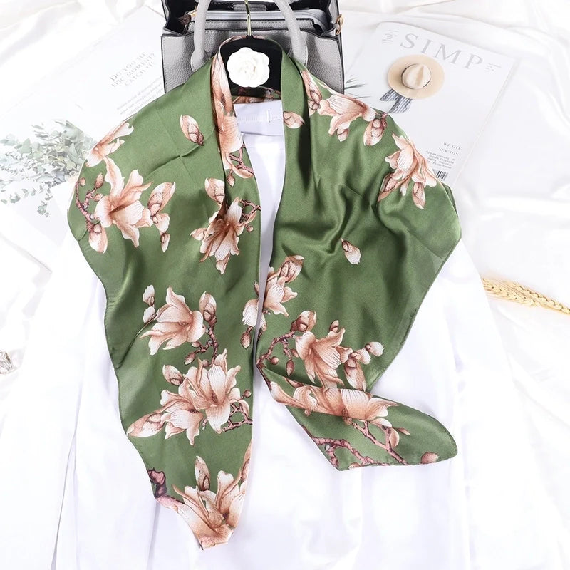 Floral Satin‑Silk Scarf