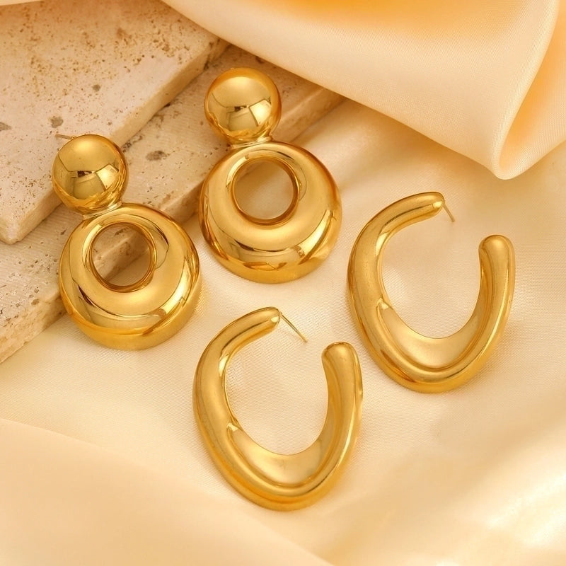 Aurum 18k Real Gold Plated U Shaped Drop Earrings