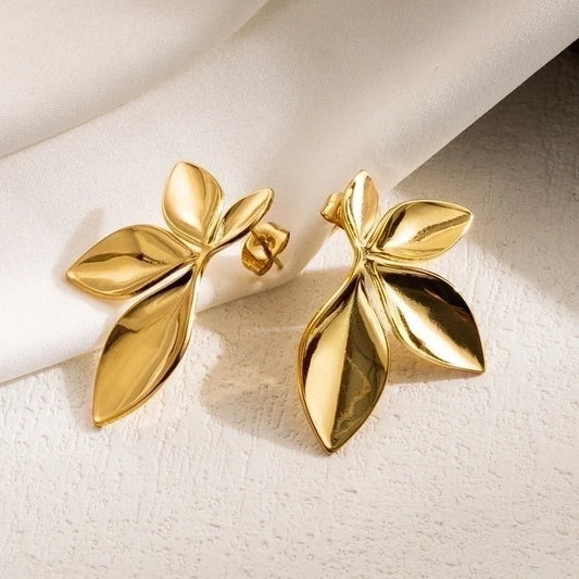 18k Gold Plated Leave Fleur Drop Earrings