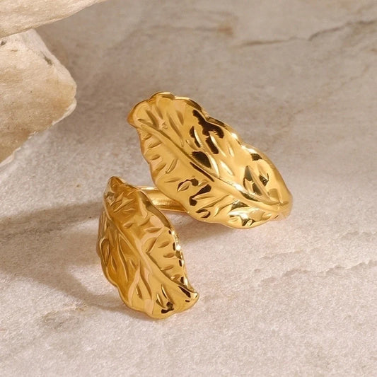 Eclipse Leave Gold Plated Open Ring