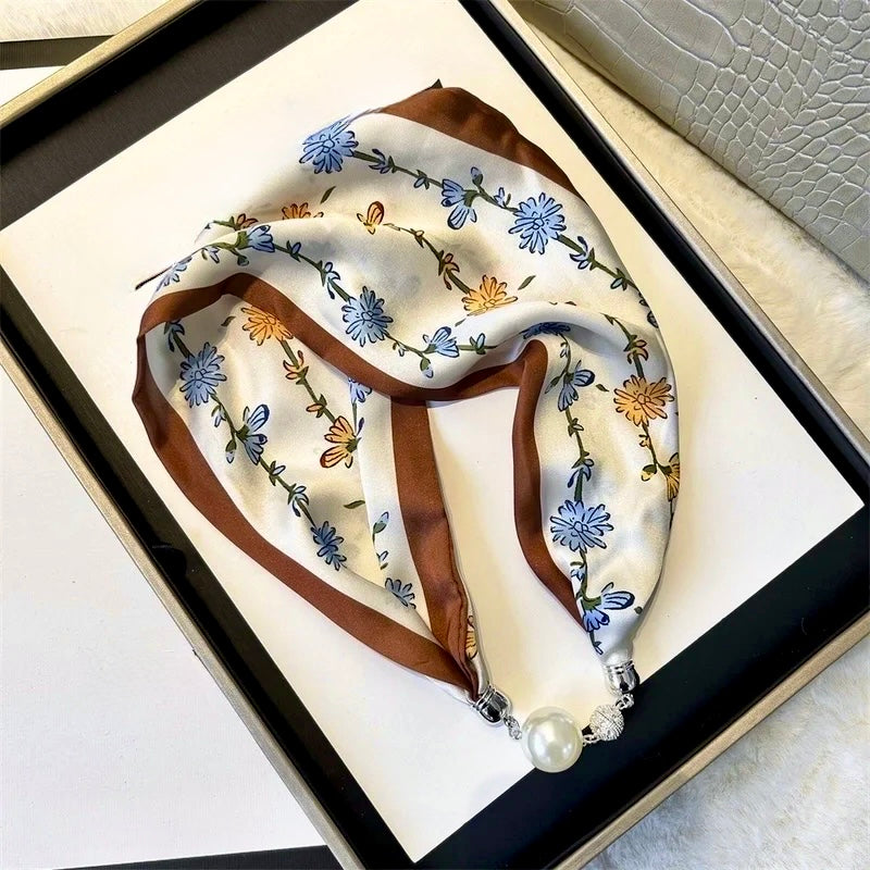 Stripe Satin‑Silk Scarf with Magnetic SnapPearls