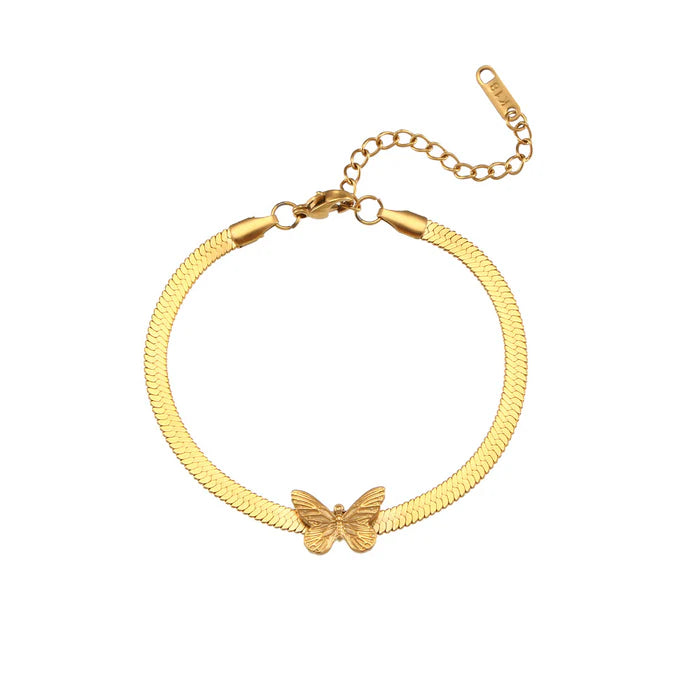 18k Gold Plated butterfly fish bone chain bracelet