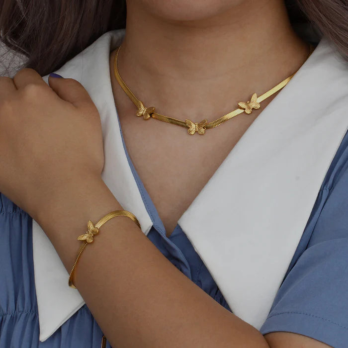 18k Gold Plated butterfly fish bone chain bracelet