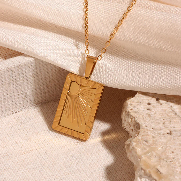 Carved Sun 18K Gold Plated Necklaces