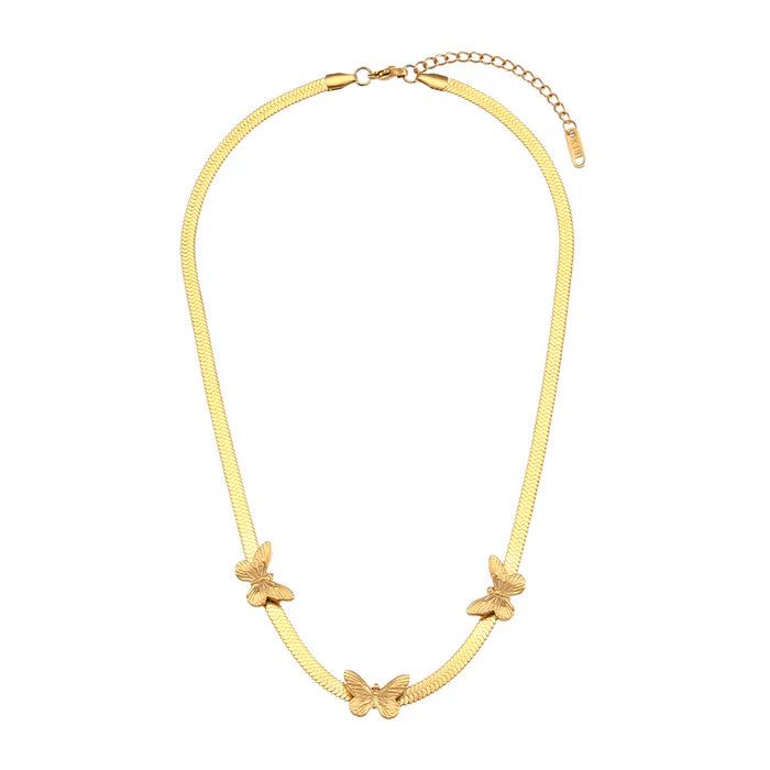 18k Gold Plated Three butterfly humanoid fishbone chain necklaces