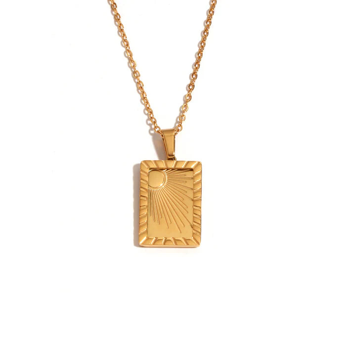 Carved Sun 18K Gold Plated Necklaces