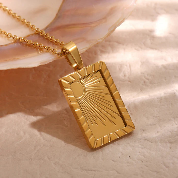 Carved Sun 18K Gold Plated Necklaces