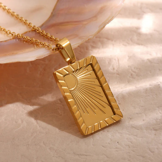 Carved Sun 18K Gold Plated Necklaces
