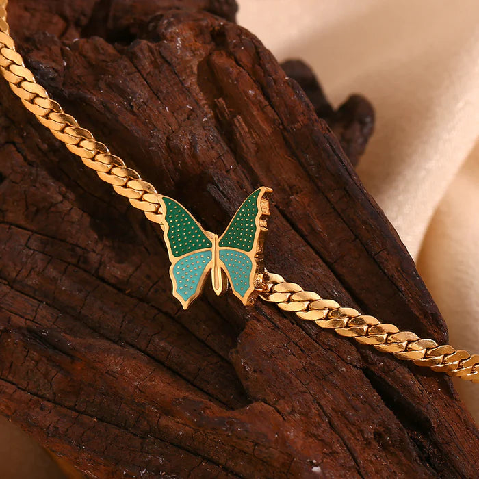 Blue Green Butterfly 18K Gold Plated Necklaces