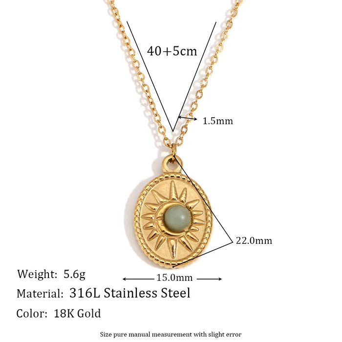 18k Gold Plated Elliptical Sun Natural Stone Pendant Necklace
