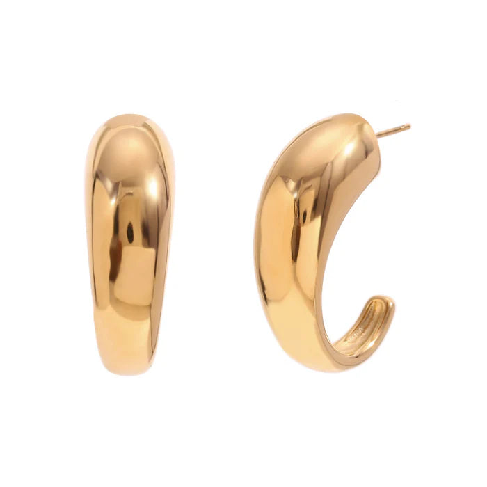Smooth C-shaped Small Tail Earrings - 18k Gold Plated