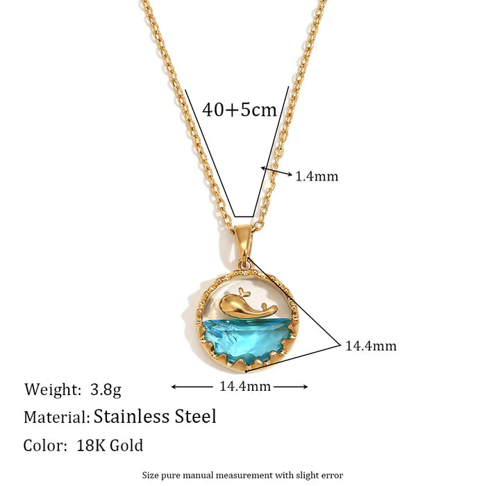 Blue Ocean Whale Pendant Necklace - 18k Gold Plated