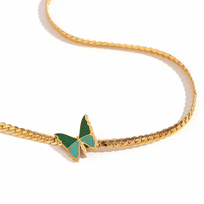 Blue Green Butterfly 18K Gold Plated Necklaces