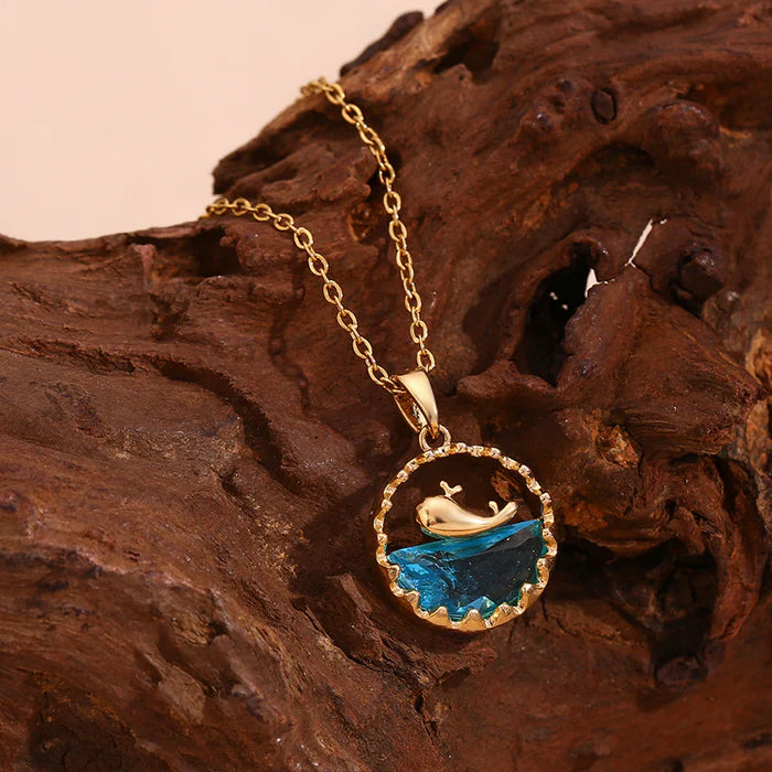 Blue Ocean Whale Pendant Necklace - 18k Gold Plated