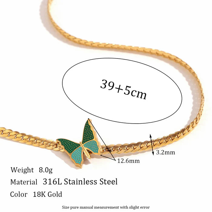 Blue Green Butterfly 18K Gold Plated Necklaces